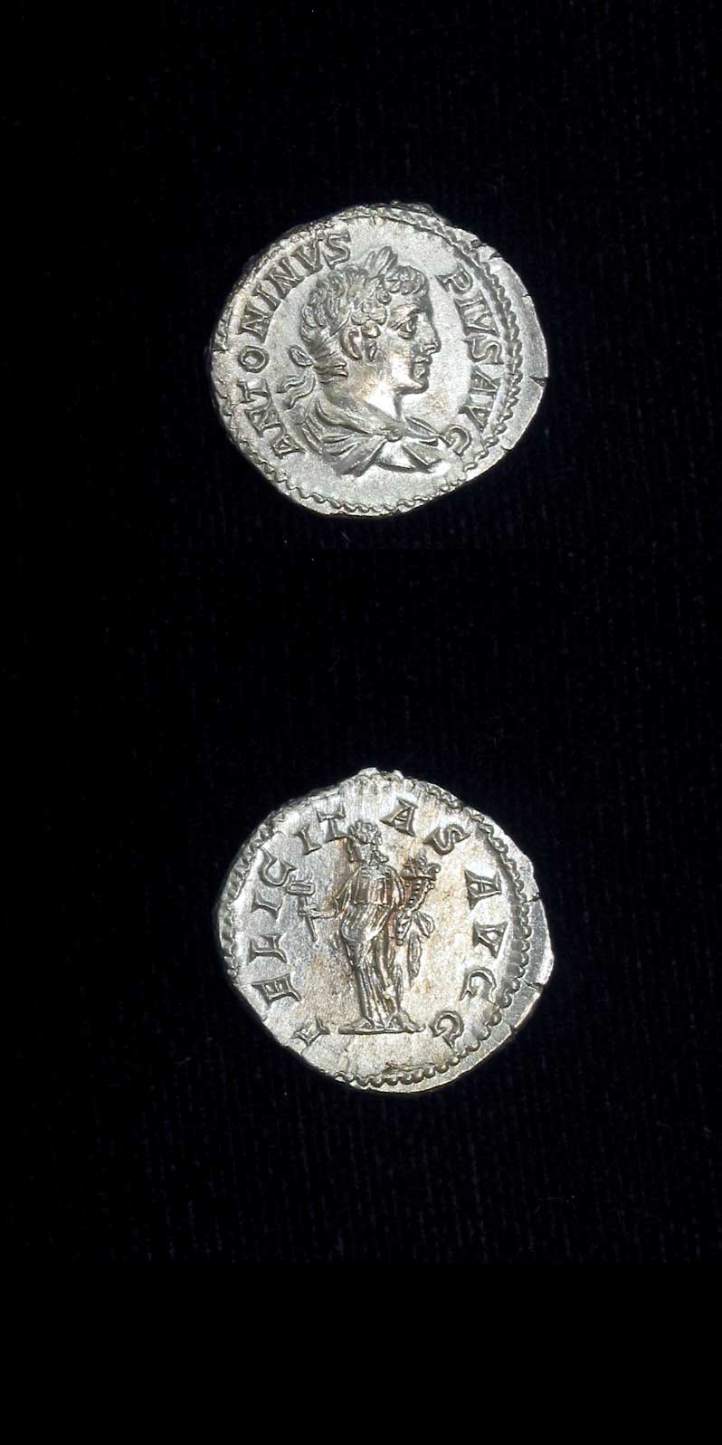 Silver Denarius of Emperor Caracalla, 200 CE - 210 CE
