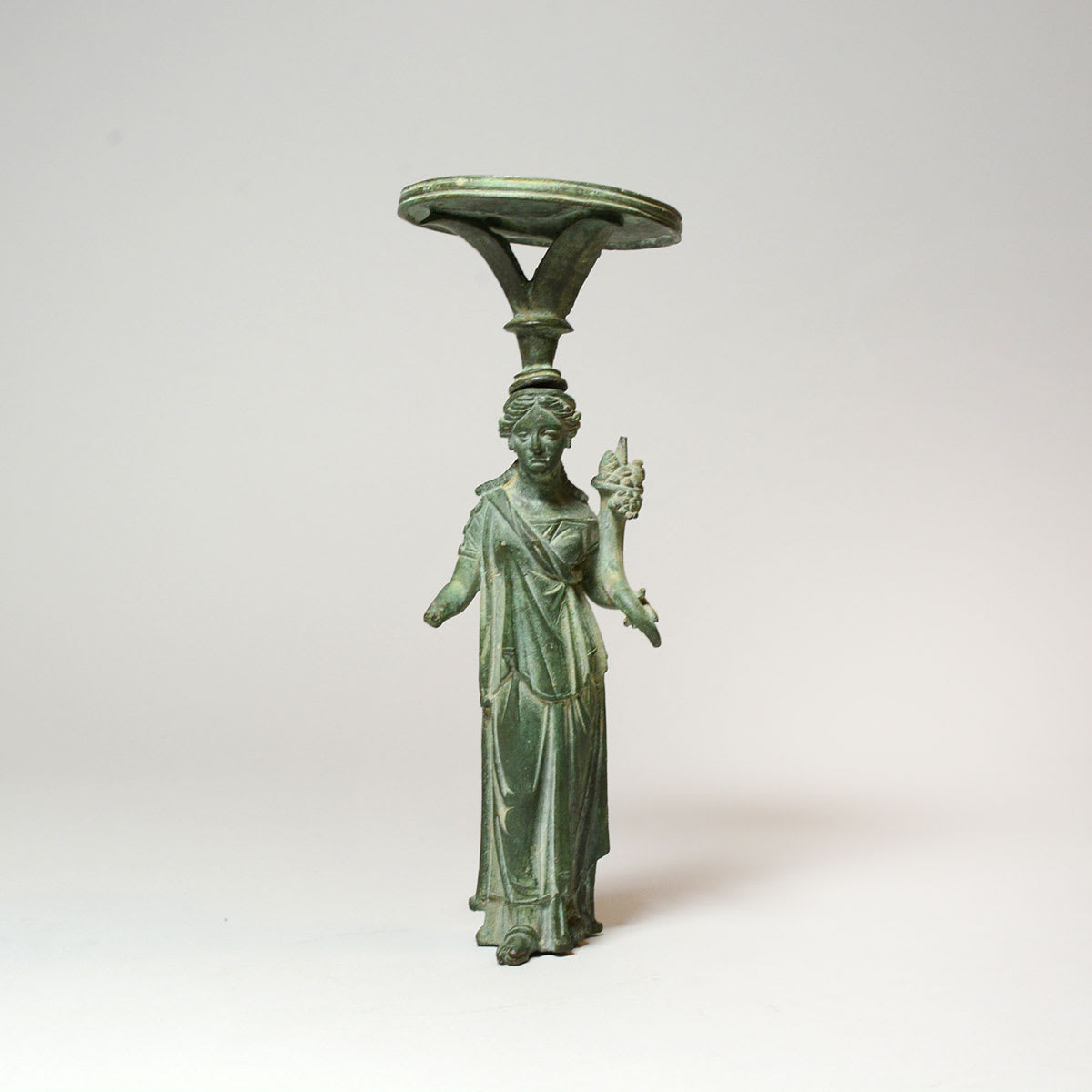 Roman Bronze Lamp Stand Depicting the Goddess Fortuna, 100 CE - 300 CE