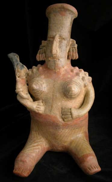 San Juanito Style Jalisco Terracotta Sculpture of a Seated Woman Holding a Child, 300 BCE - 300 CE