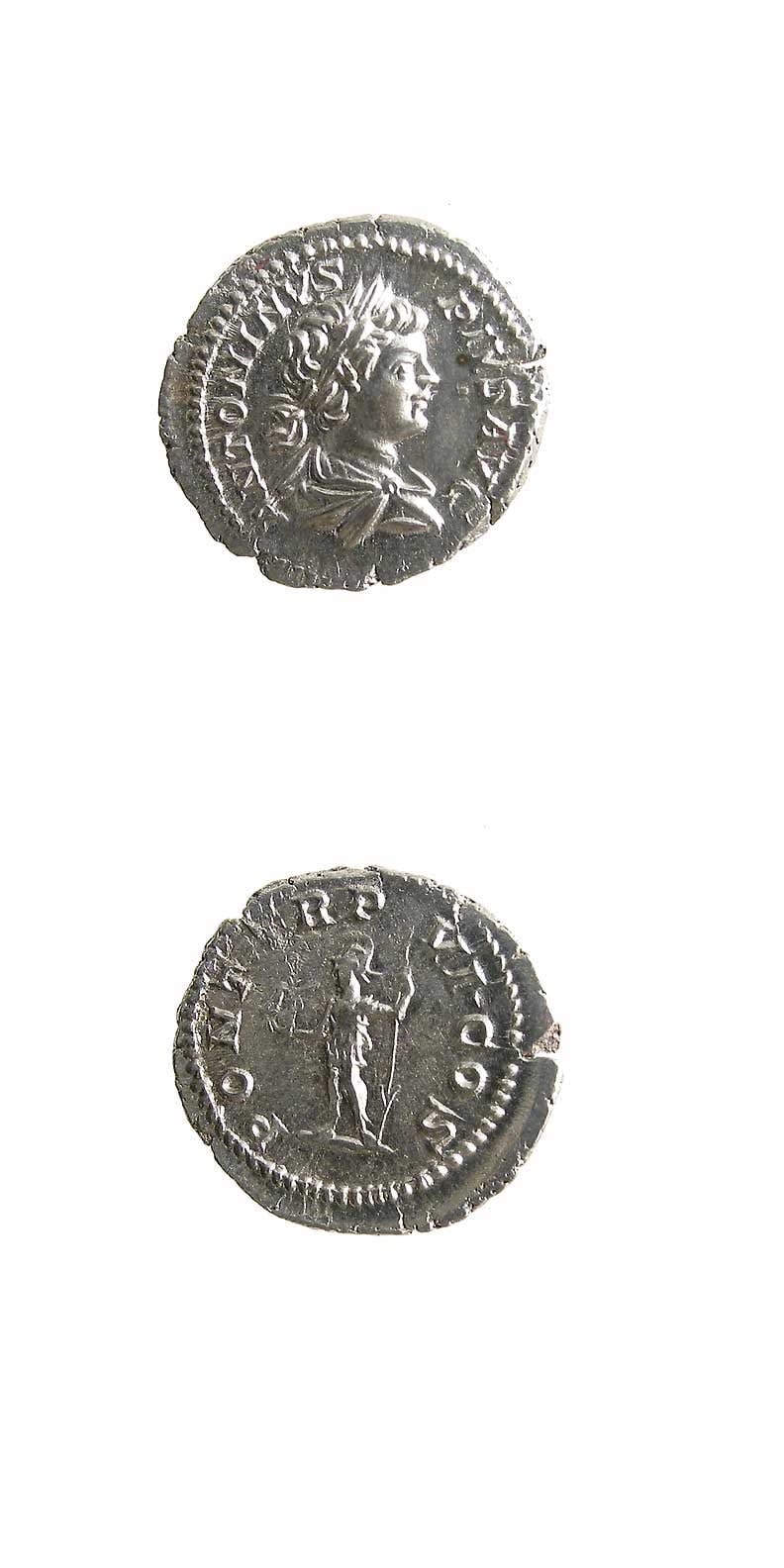 Silver Denarius of Emperor Caracalla, 200 CE - 210 CE