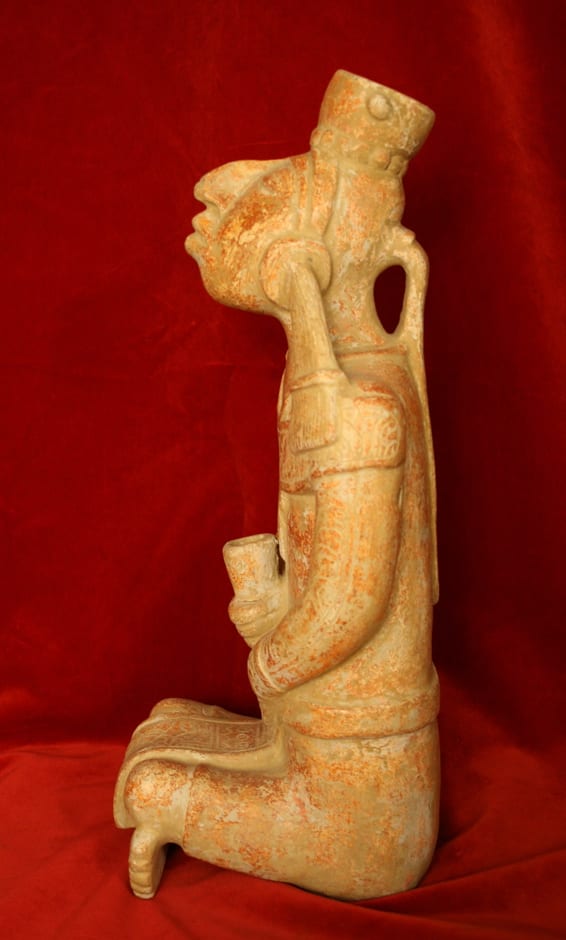 Mayan Style Sculpture of a Seated Man Holding a Cup, 6th Century CE - 9th Century CE