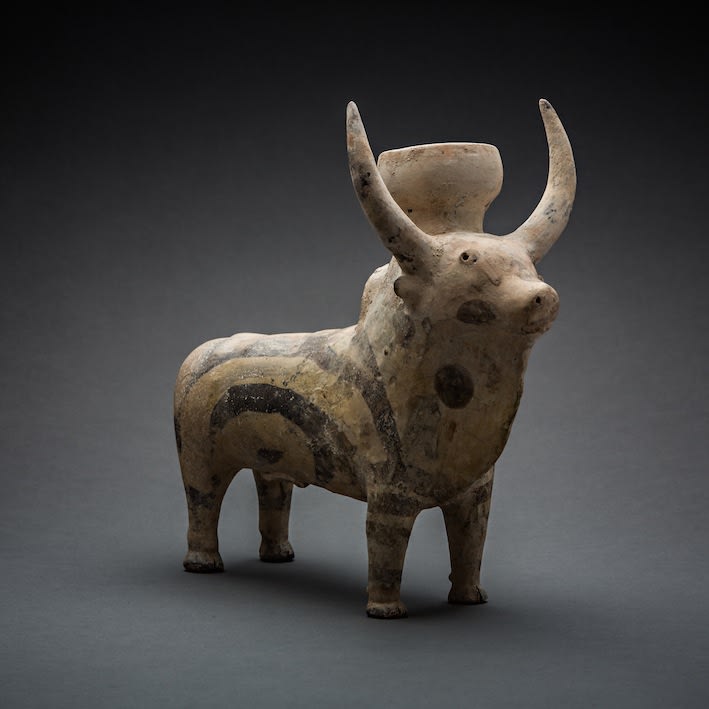 Indus Valley Slip-Painted Terracotta Sculpture of a Zebu