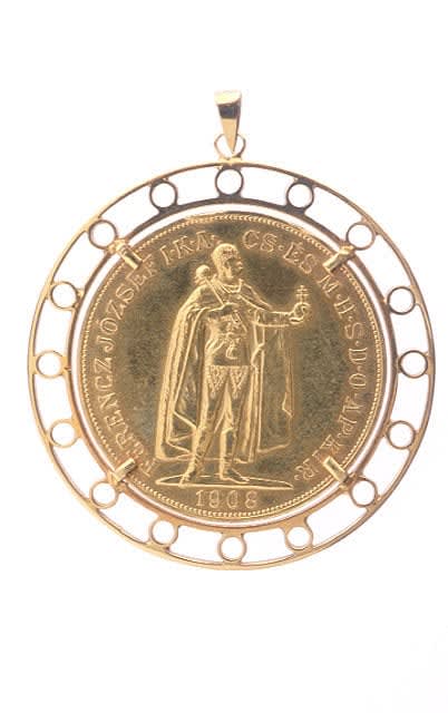 Gold Pendant with Gold Coin of Austro- Hungarian Emperor Franz Josef, 1908 CE