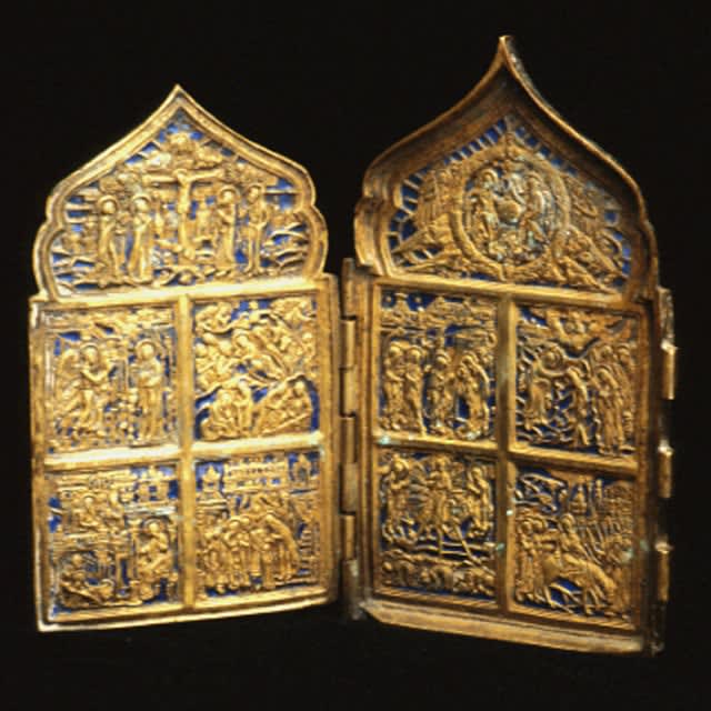 Enameled Brass Traveling Icon, 1750 CE - 1900 CE
