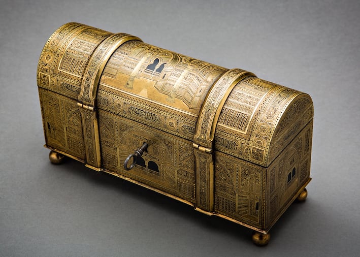 Toledo Workshop Damascened Jewellery Casket, 19th Century CE - 20th Century CE