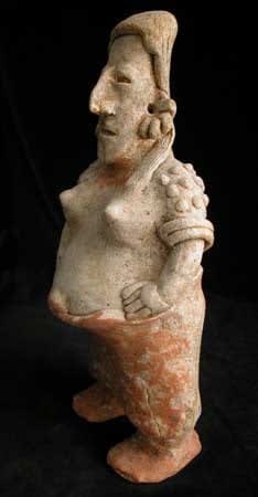San Juanito Style Jalisco Terracotta Sculpture of a Standing Pregnant Woman, 300 BCE - 300 CE