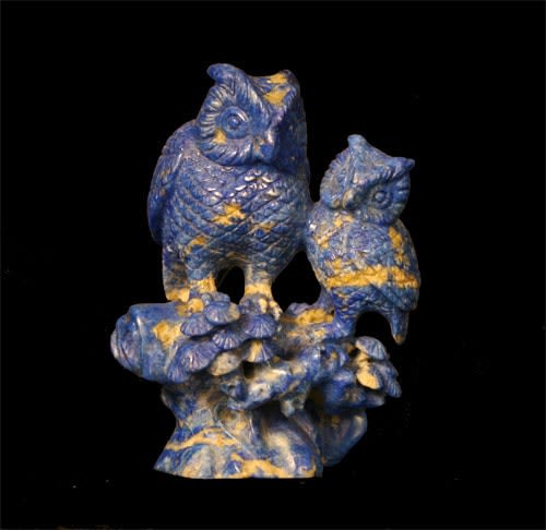 Lapis Lazuli Sculpture of Two Owls 1900 CE 1950 CE Barakat
