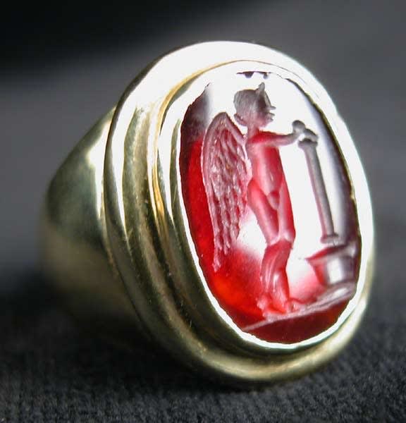 Gold Ring with Classical Revival Carnelian Intaglio of Cupid, 18th Century CE