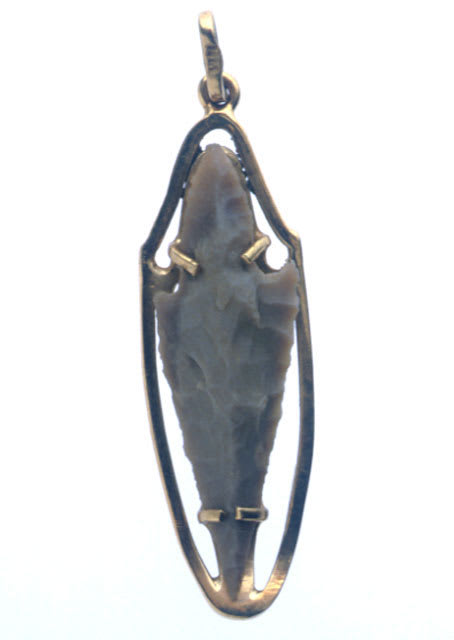 Neolithic Flint Arrowhead Set In18K Gold Pendant, 6000 BCE - 4000 BCE