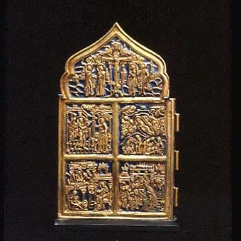 Section of an Enameled Brass Traveling Icon, 1750 CE - 1900 CE