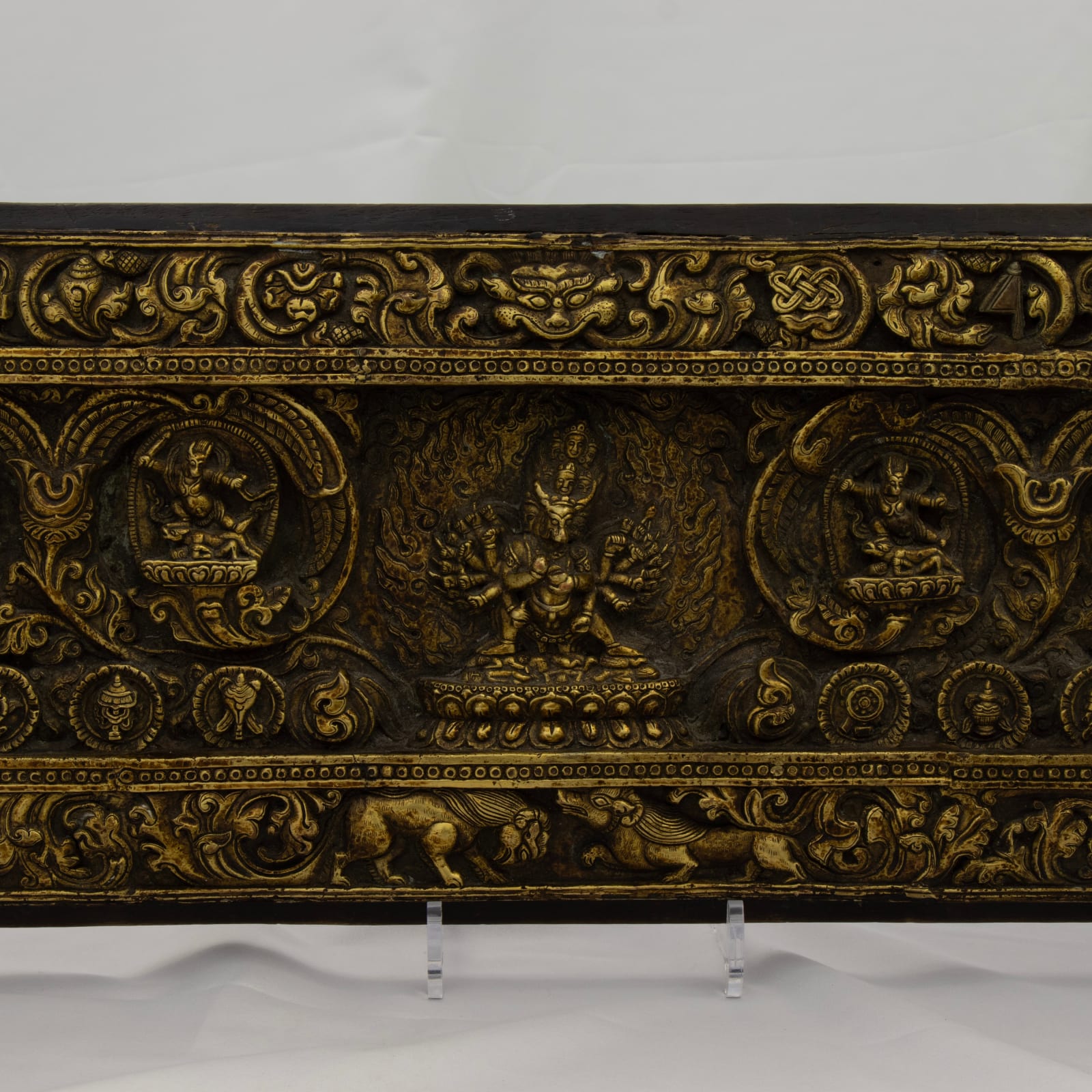Tibetan Gilt-wooden Manuscript Cover with Vajrabhairava (Yamantaka), 14th - 16th Century CE