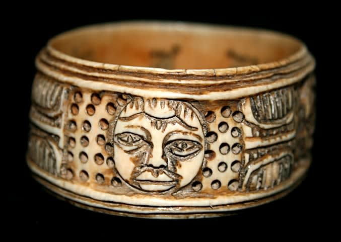 Benin Style Ivory Braclet with Face Masks, 20th Century CE