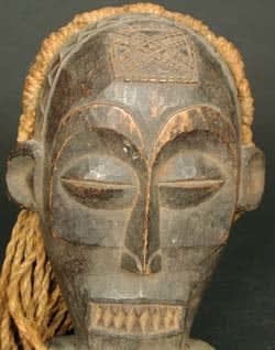 Chokwe Wooden Cihongo Mask with Fibrous Hair, 20th Century CE