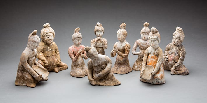Group of nine Tang period female entertainers, 618 CE - 906 CE