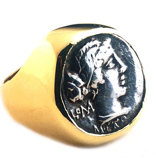 Gold Ring with Silver Denarius of Roman Republic, 93 BCE - 91 CE