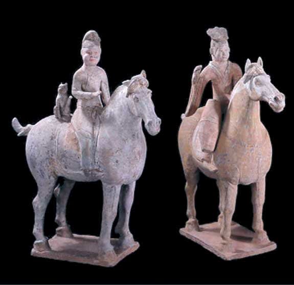 T'ang Painted Terracotta Procession Set Composed of Ten Horses and Riders, 618 CE - 906 CE