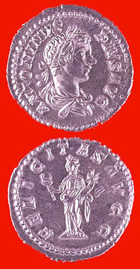 Silver Denarius of Emperor Caracalla, 200 CE - 210 CE