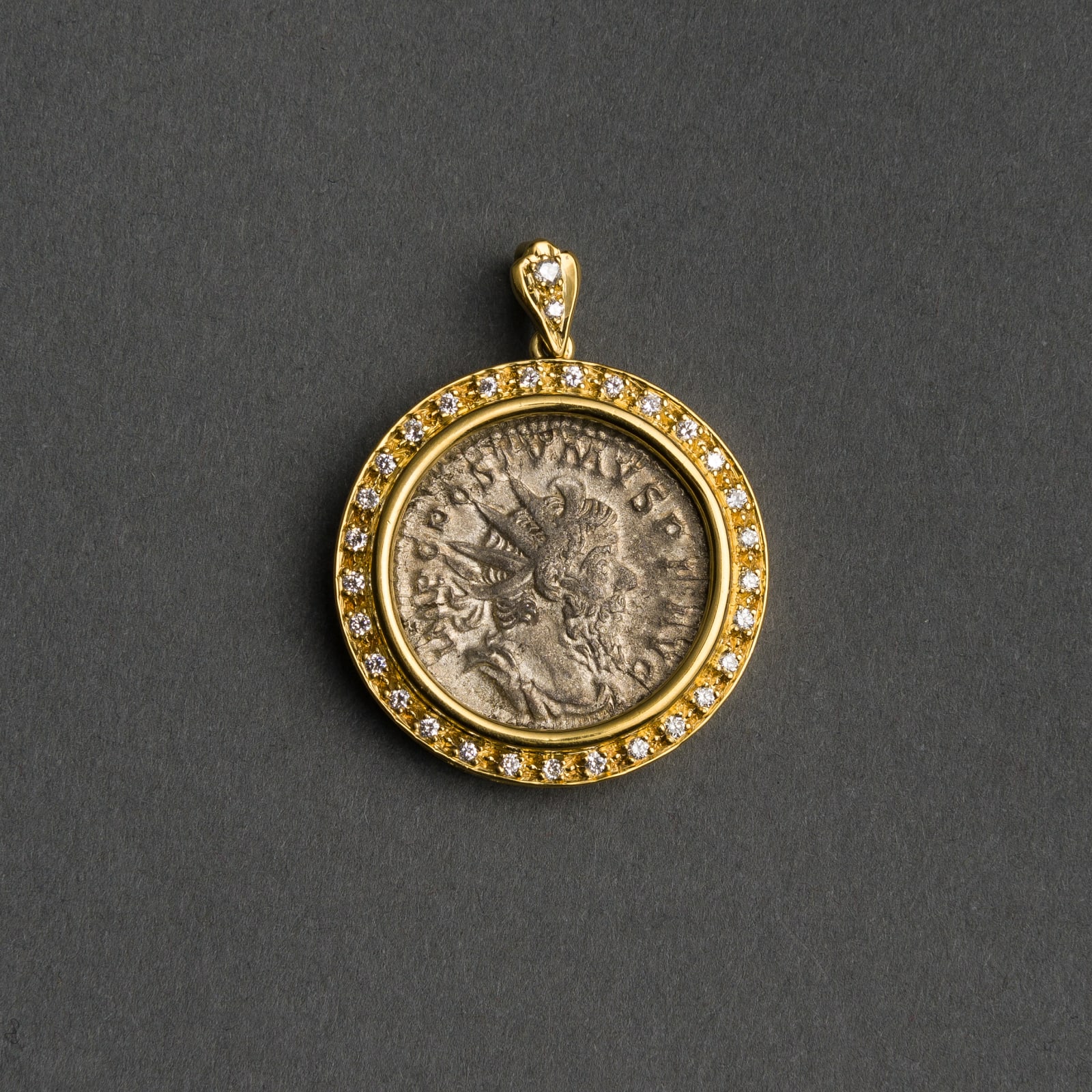 Gold Pendant with Silver Denarius of Emperor Postumus, 259 CE - 268 CE