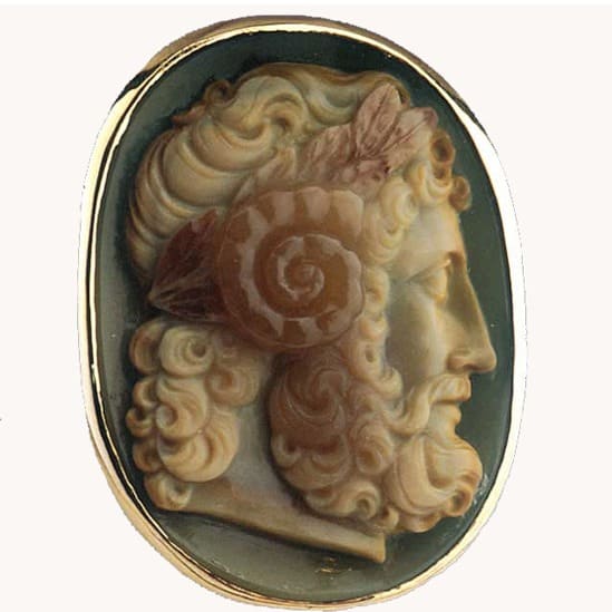Ring Featuring a Roman Cameo Depicting the Head of Zeus Ammon, 100 CE - 300 CE