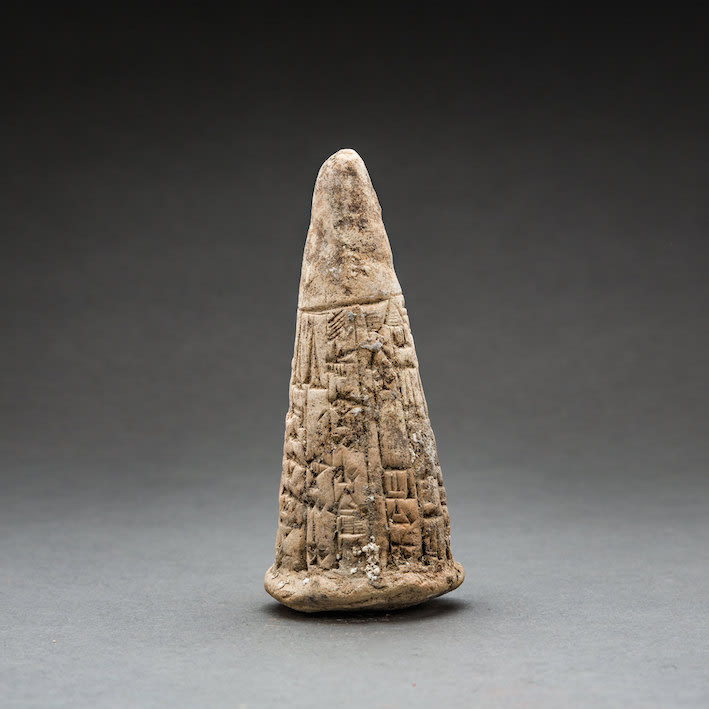 Clay Nail with Ten-Line Cuneiform Inscription, 2100 BCE