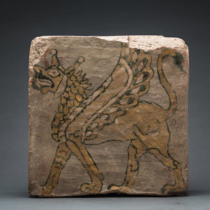 Assyrian Painted Tile with Mythical Creature, 900 BCE - 600 BCE