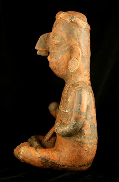 Ixtlán del Rio Style Nayarit Sculpture of a Seated Man Holding a Ball, 300 BCE - 300 CE