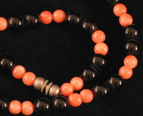 Black Onyx And Coral Bead Necklace