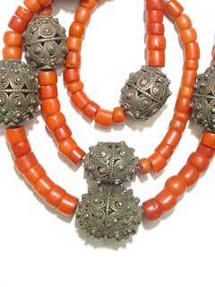 Coral Bead and Yemenite Silver Bead Necklace, 18th Century CE - 19th Century CE