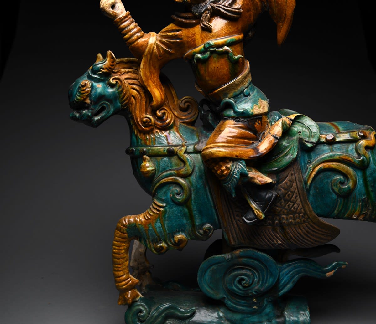 Ming Glazed Terracotta Sculptural Tile From a Temple Roof, 1368 CE - 1644 CE