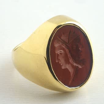 Classical Revival Red Jasper Intaglio depicting Athena and Zeus, 1700 CE - 1900 CE
