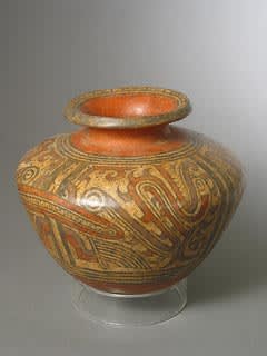 Cocle Terracotta Polychrome Vessel with a Long Neck, 500 CE - 1000 CE