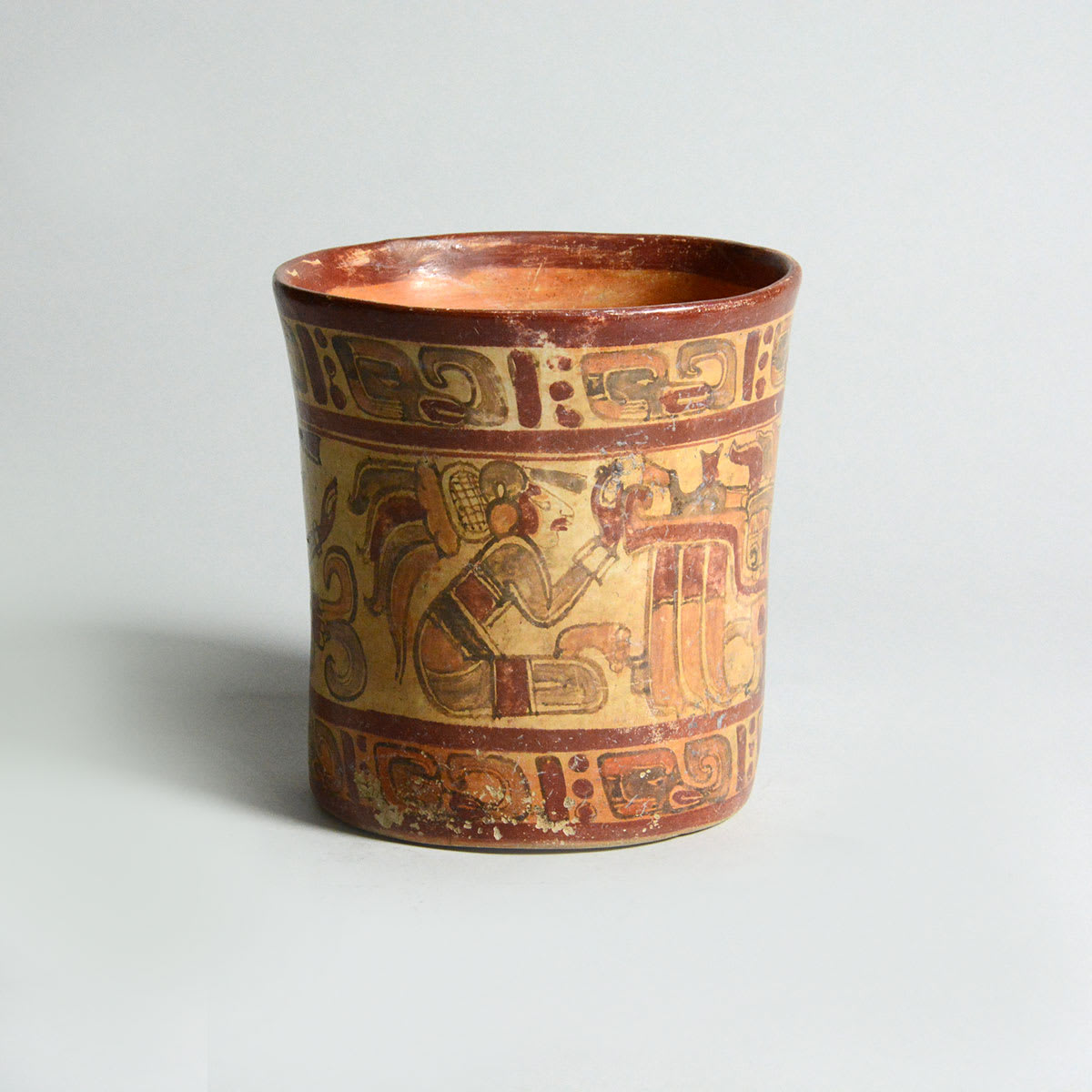 Copador Style Mayan Ceramic Polychrome Cylinder Vase, 550 CE - 950 CE