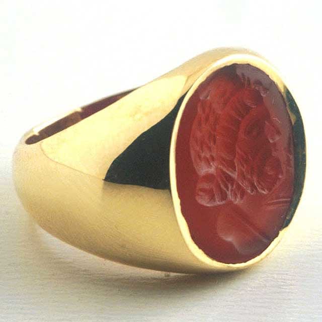 Gold Ring with Carnelian Intaglio Bust of a Roman Deity, 1700 CE - 1800 CE
