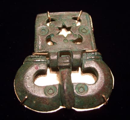 Gold Pendant Featuring a Byzantine Bronze Belt Buckle, 500 CE - 900 CE