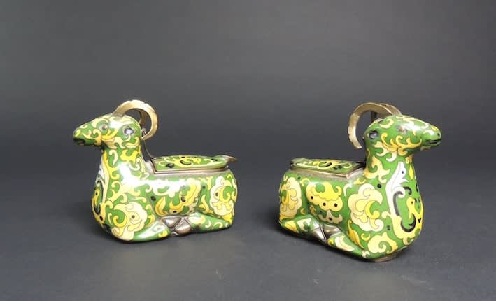 Pair of cloisonné ram figurines, 1850 CE - 1900 CE