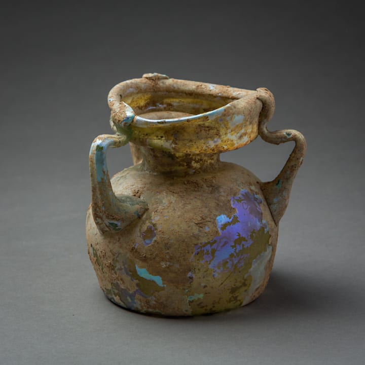 Roman Glass Jar with Three Handles, 1st Century CE - 3rd Century CE