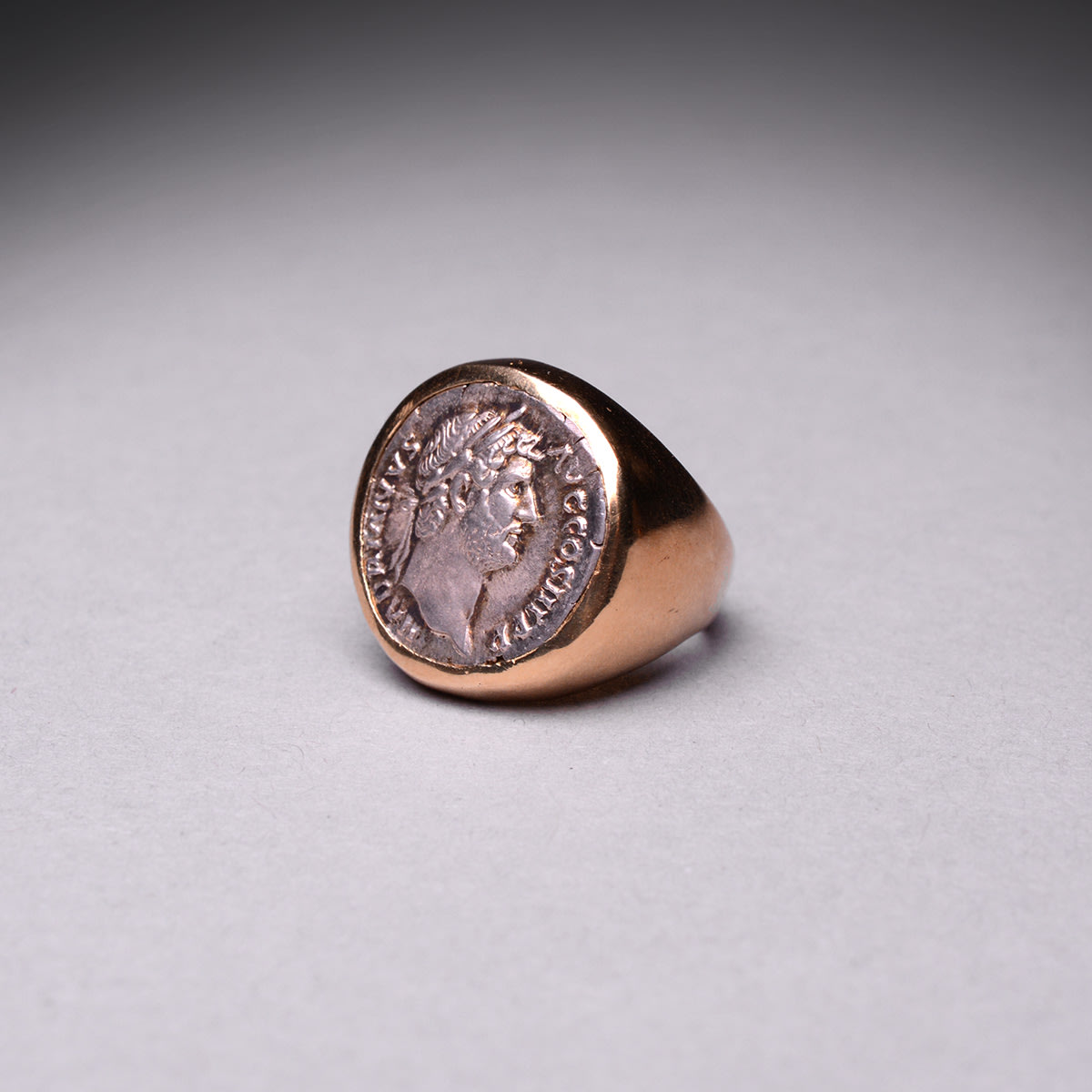 Gold Ring Featuring a Silver Denarius of Emperor Hadrian, 117 CE - 138 CE