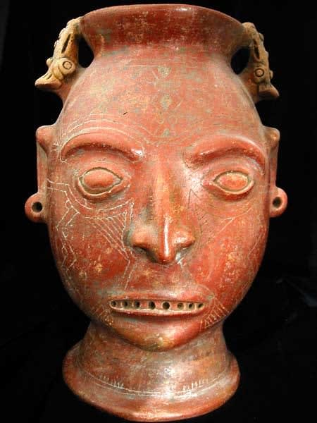 Redware Trophy Head, 300 BCE - 500 CE