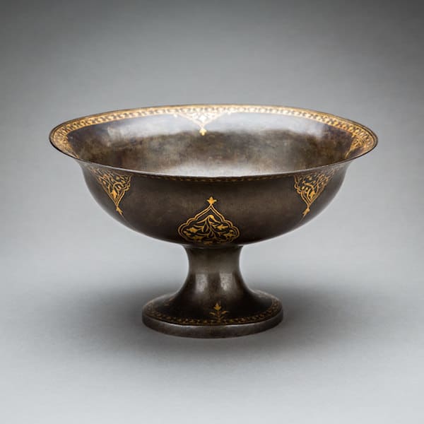 Safavid period gold damascened footed basin