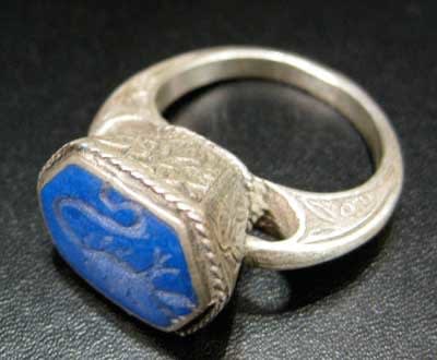 Lapis Lazuli Scorpion Seal Set in a Silver Ring