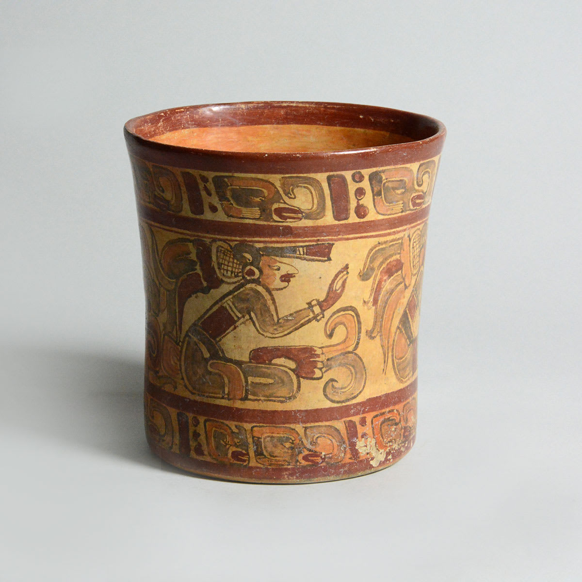 Copador Style Mayan Ceramic Polychrome Cylinder Vase, 550 CE - 950 CE