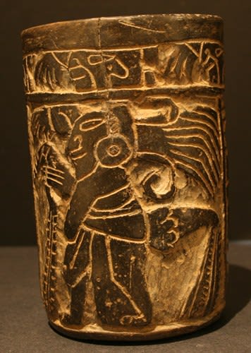 Mayan Black Terracotta Cylindrical Vessel, 500 CE - 900 CE