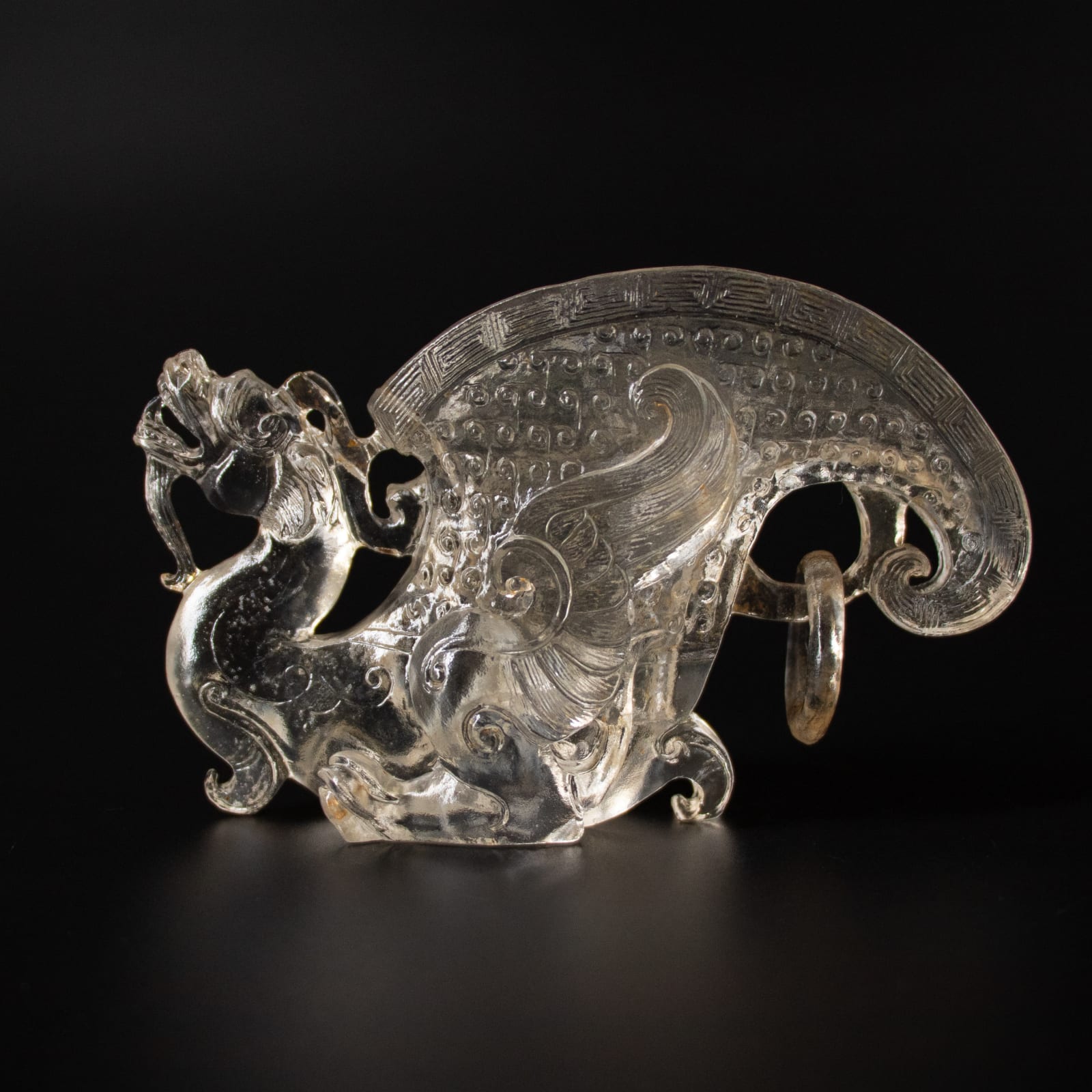 Chinese cast glass libation cup with dragon, Qing Dynasty, 1644-1912