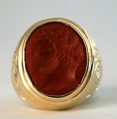 Gold Ring Featuring a Roman Red Jasper Intaglio Ring Depicting a Bust of an Emperor, 100 CE - 300 CE