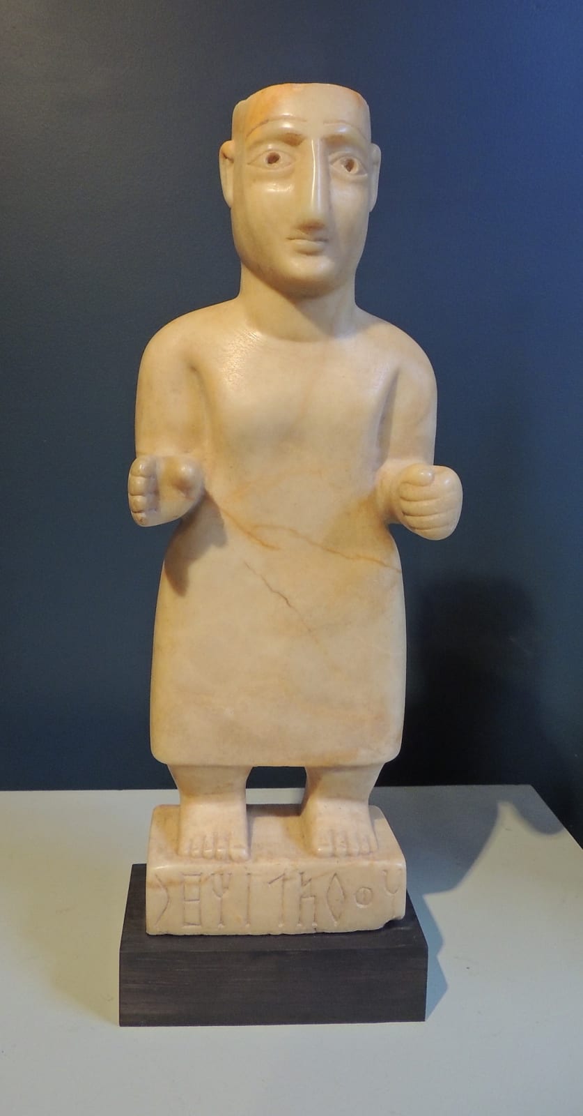 South Arabian alabaster male figure, 200 BCE - 100 BCE