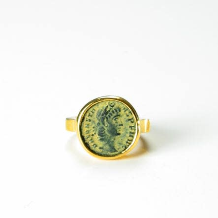 Gold Ring with Bronze Coin of Emperor Constans, 348 CE - 358 CE