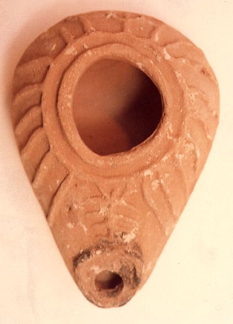 Byzantine Oil Lamp with a Menorah Motif, 400 CE - 600 CE