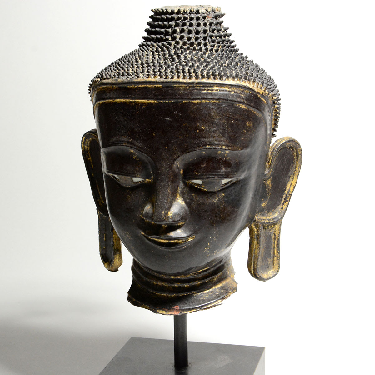 Shan Gilt and Lacquered Wooden Head of Buddha, 18th Century CE