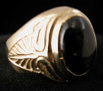 Gold Ring with Cabochon Black Cross Star Sapphire