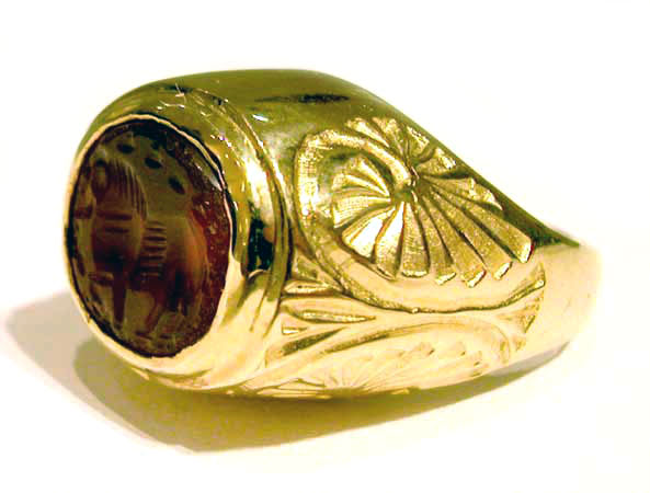 Gold Ring Featuring a Sassanid Intaglio Seal Depicting a Horse, 2nd Century CE - 6th Century CE